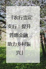 农行贵定支行：提升普惠金融 助力乡村振兴