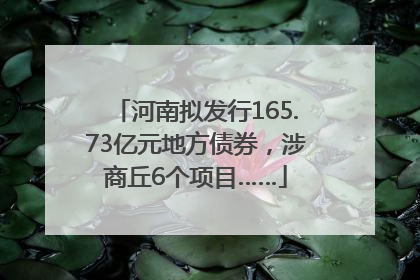 河南拟发行165.73亿元地方债券，涉商丘6个项目……